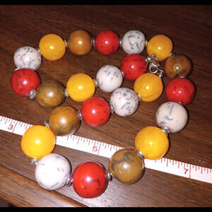 Vibrant Multicolor Chunky Resin Beads  Choker Necklace. Vintage. Orange Brown